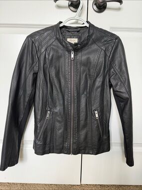 Style & Co. Black Faux Leather Moto Jacket with Quilted Panels